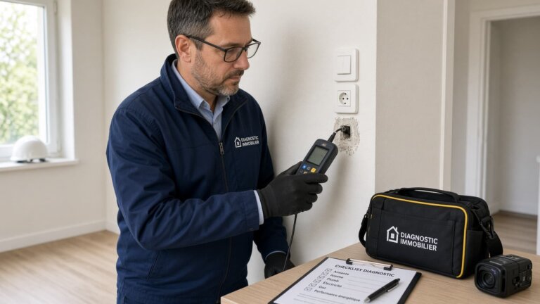 Diagnostiqueur immobilier en train de travailler sereinement